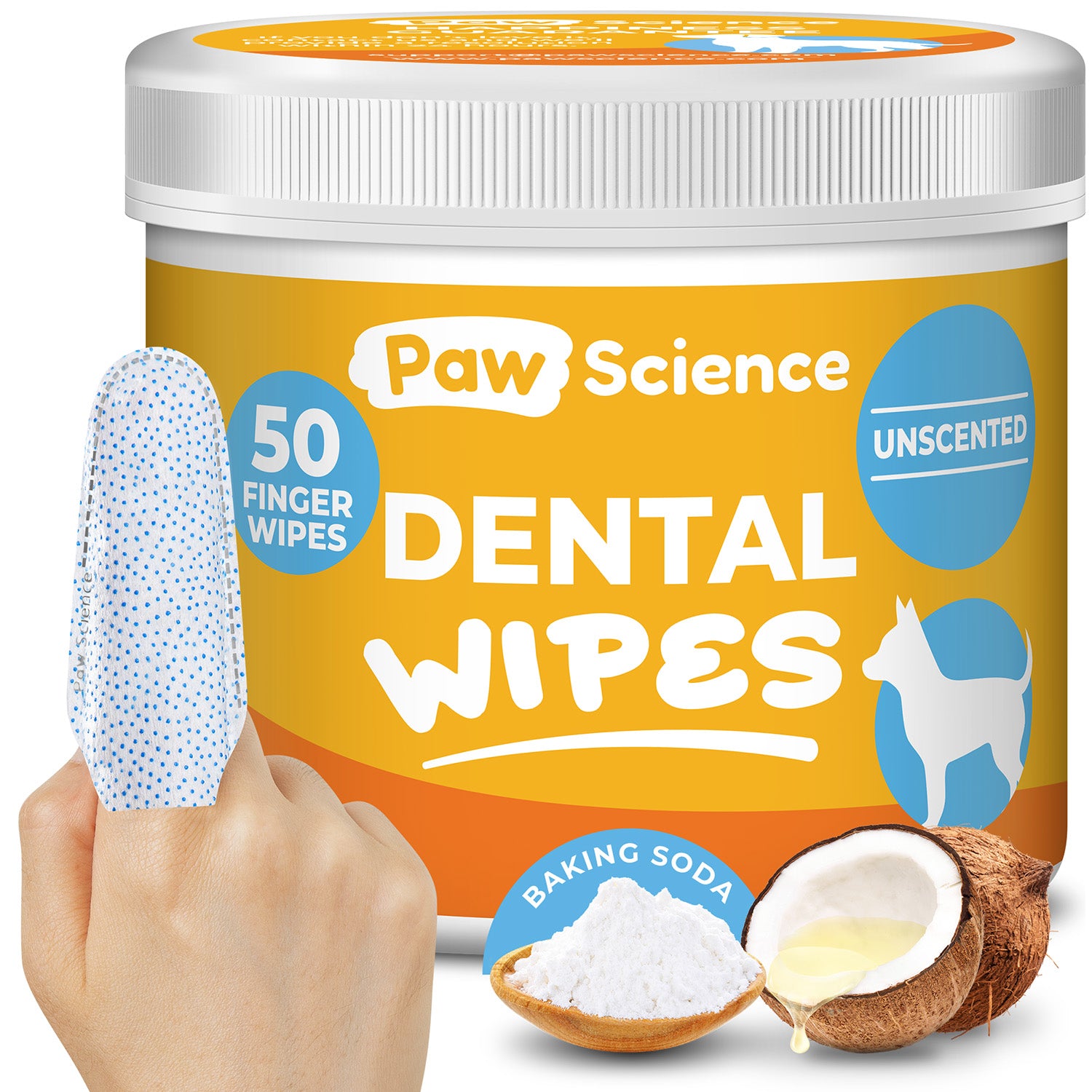 Paw Science Dental Finger Wipes for Dogs and Cats - Unscented (50 Wipes)