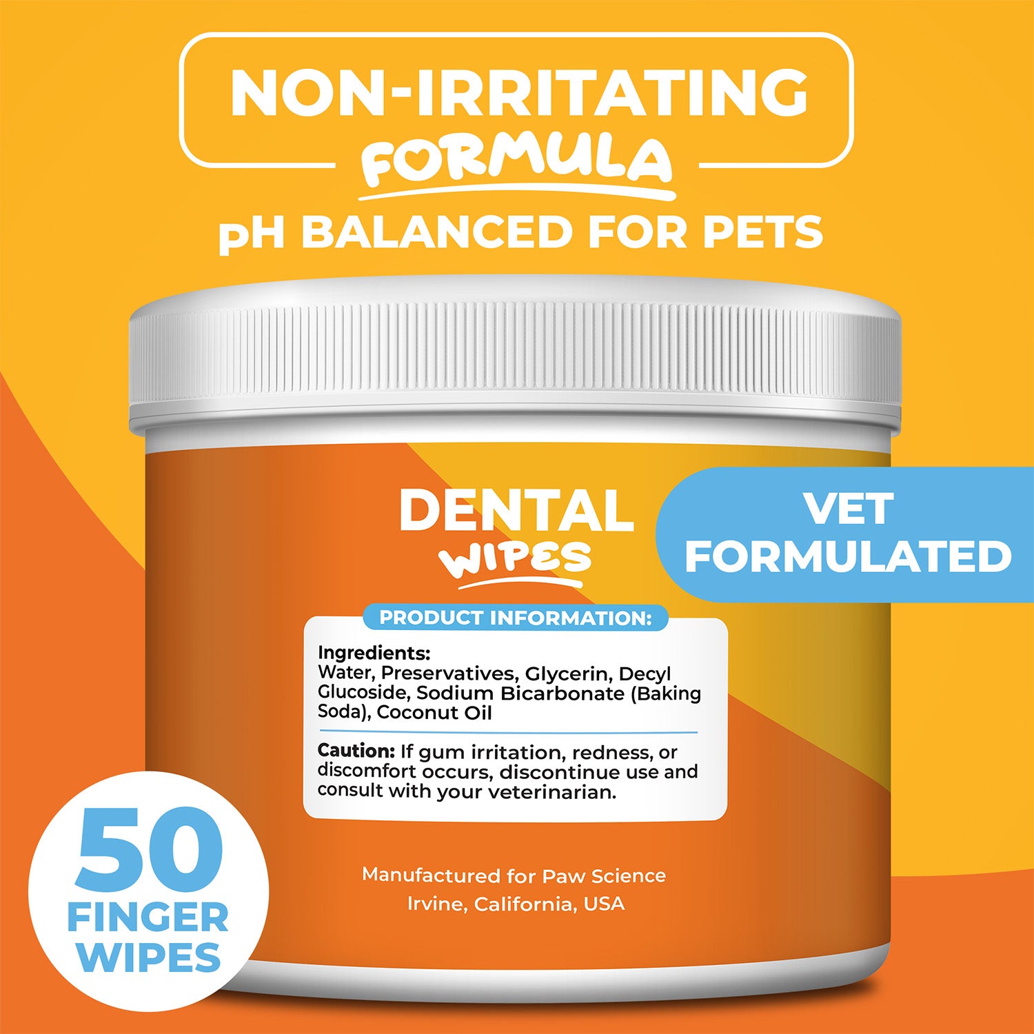 Paw Science Dental Finger Wipes for Dogs and Cats - Unscented (50 Wipes)
